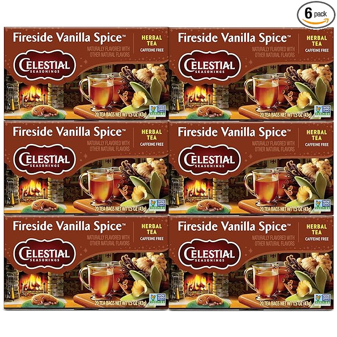 Celestial Seasonings Herbal Tea, Fireside Vanilla Spice, Caffeine Free, 20 Tea Bags (Pack of 6)