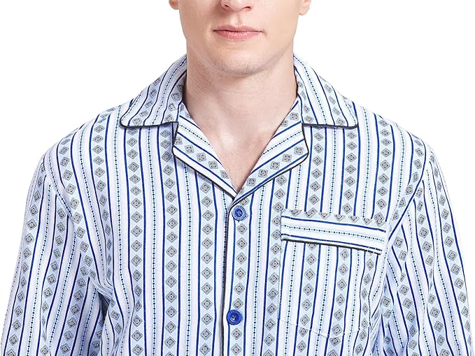 GLOBAL Men's Pajamas Sets 100% Cotton Flannel Sleepwear Long-Sleeve top & Bottom