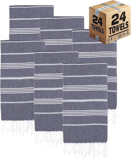 Turkish Beach Towels, Bulk Case of 24 | Oversized, Quick Dry, Sand Free | 100% Cotton, Large 38x71 Towels for Beach, Pool, Travel | Ultra-Soft, Compact, Absorbent | Navy