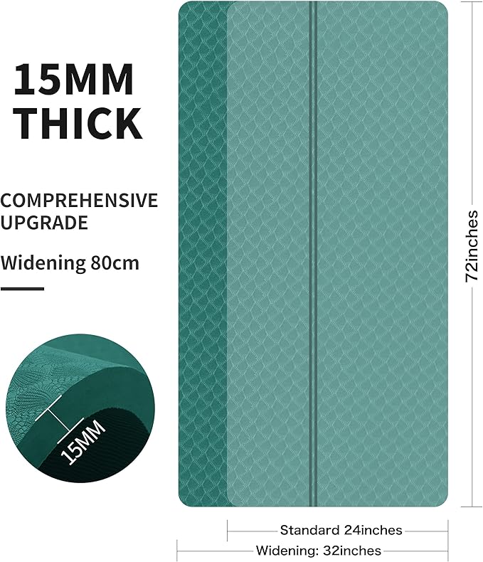 nuveti Large Exercise Mat - 15mm/20mm/30mm Thick Yoga Mat | Workout Mat for Fitness, Yoga, Pilates, Stretching & Floor Exercises for Women & Men with Free Carrying Bag