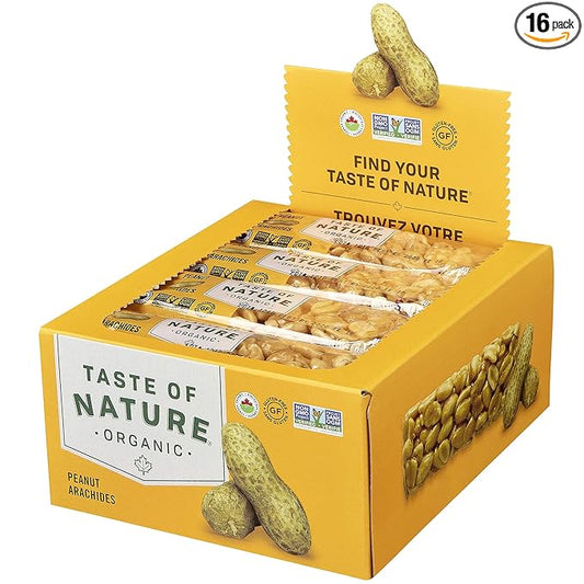 Taste of Nature Organic Peanut Snack Bar - Healthy, Gluten Free, Non GMO, Vegan Snack Bars with Mixed Nuts, Fruits and Seeds - 16-Count Snack Pack