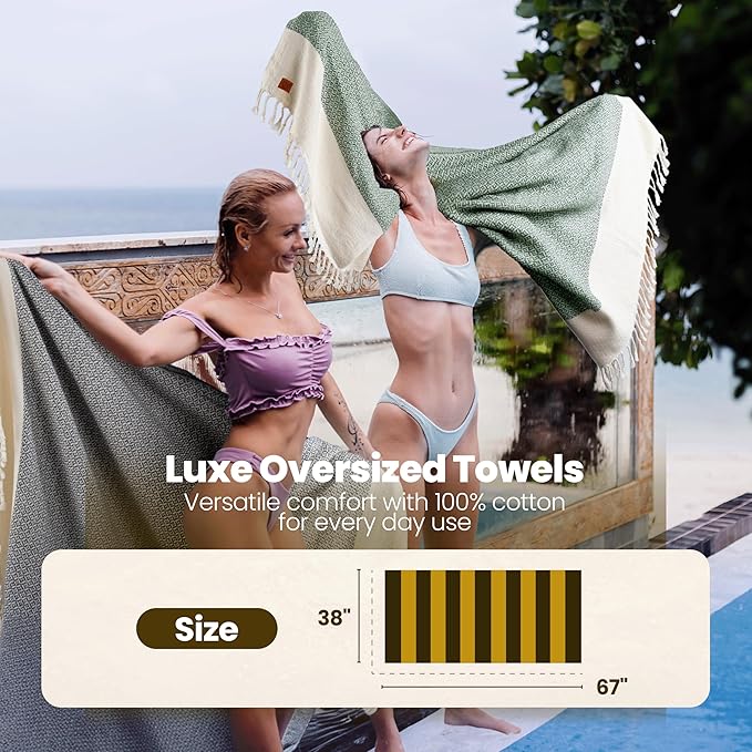 Gold CASE Turkish Beach Towel Set of 4 – 100% Cotton Large Turkish Bath Towels 67 x 38'' – Aphrodite Extra Large, Quick Dry & Sand Free Towels – Peshtemal for Pool – Black