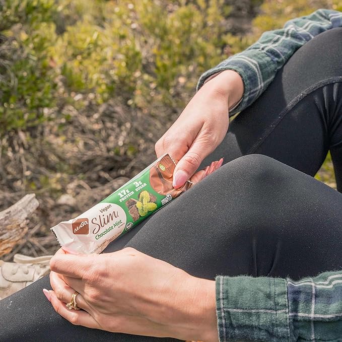 NuGo Slim Vegan Variety - Crunchy Peanut Butter 12 bars & Chocolate Mint 12 bars, Low Net Carb, Keto Friendly, 16-17g Plant Based Protein, Gluten Free, 24 count