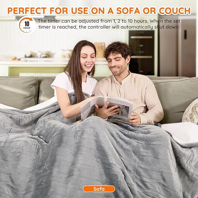 Mia&Coco Electric Blanket King -90"x100" Dual Control Flannel Heated Blanket, 10 Heat Levels, 10-Hour Auto-Off, Fast Heating, Overheat Protection, Soft Heating Blanket for Home and Office (Gray)