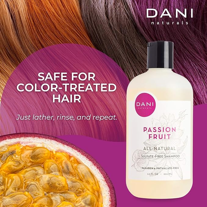 DANI Naturals Shampoo - Passion Fruit Scent - Sulfate-Free, Vegan, Moisturizing, 12 oz | Nourishing for All Hair Types & Sensitive Scalps