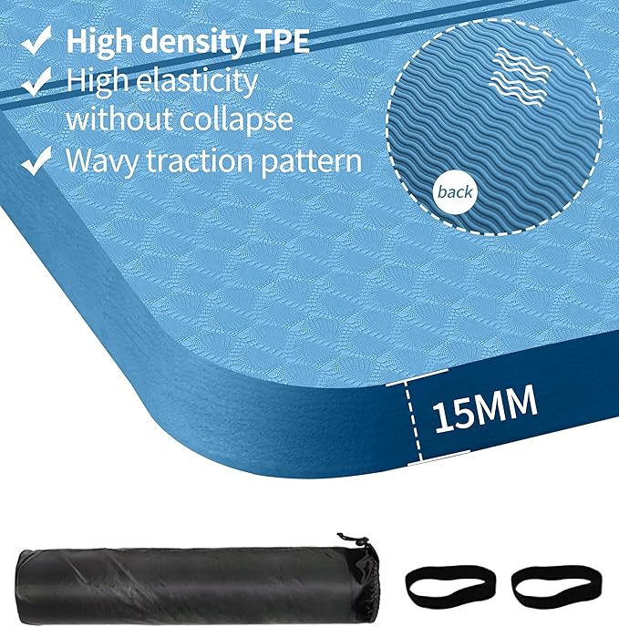 nuveti Large Exercise Mat - 15mm/20mm/30mm Thick Yoga Mat | Workout Mat for Fitness, Yoga, Pilates, Stretching & Floor Exercises for Women & Men with Free Carrying Bag