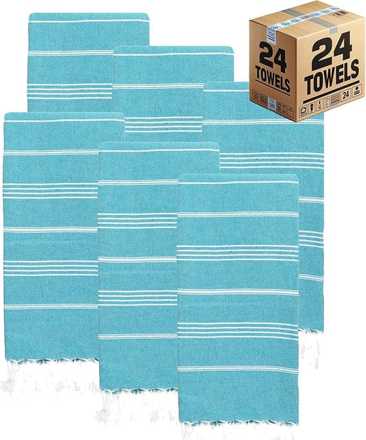 Turkish Beach Towels, Bulk Case of 24 | Oversized, Quick Dry, Sand Free | 100% Cotton, Large 38x71 Towels for Beach, Pool, Travel | Ultra-Soft, Compact, Absorbent | Teal
