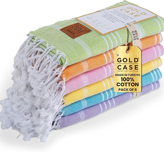 GOLD CASE HOME COLLECTION Lycia Original Turkish Hand Towels by Gold CASE-Set of 6-20x40'' 100% Cotton Decorative Bathroom & Kitchen for Hand,Face,Hair,SPA,Farmhouse,Gym and Dishcloth, Multicolor-2