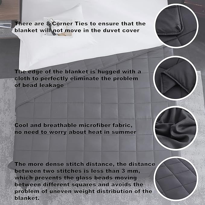 Weighted Blanket 17lbs 60"x80" Cooling Breathable Heavy Blanket Microfiber Material with Glass Beads for Adult All-Season Summer Fall Winter Soft Thick Comfort