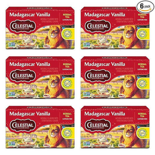 Celestial Seasonings Rooibos Madagascar Vanilla Herbal Tea, Caffeine Free, 20 Tea Bags Box (Pack of 6)
