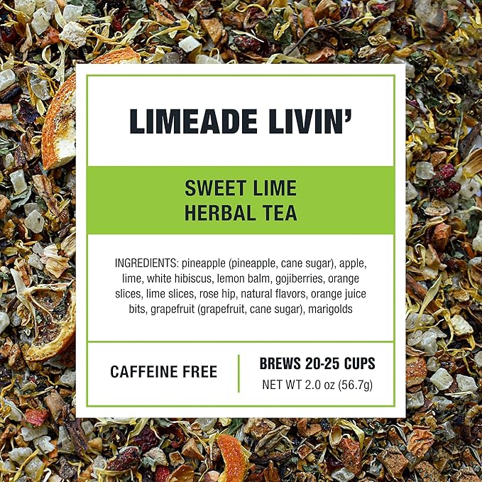 Tiesta Tea - Limeade Livin, Loose Leaf, Sweet Lime Herbal Tea, Non-Caffeinated Fruit Blend, Make Hot or Iced Up to 25 Cups, 2 oz Resealable Pouch