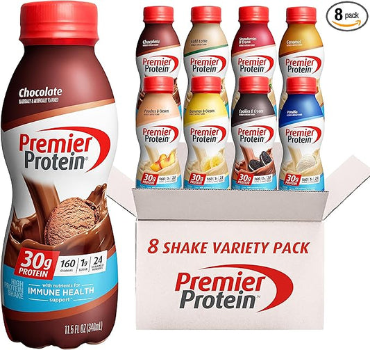 Premier Protein Shakes, 8 Flavor Variety Pack, 30g Protein, 1g Sugar, 24 Vitamins & Minerals, Nutrients to Support Immune Health 11.5 Fl Oz (8 Pack)