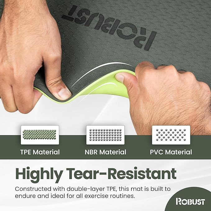 Robust Non-Slip Yoga Mat with Strap, 1/4" Thick TPE Eco-Friendly Workout Mat for Yoga with Position Lines and Texture Surface, Gym Mat for Women, Men, Pilates and Exercises Anti-Tear Sweat-Proof Exercise Mat