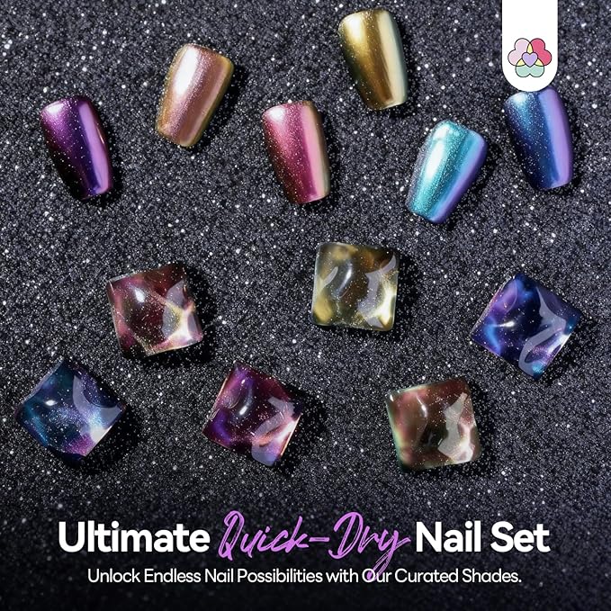 SAVILAND Chrome Nail Polish Set: 12-Free Chameleon Holographic Nail Polish Quick Dry 6 Colors Metallic Fingernail Polish Nail Lacquer Set Nail Art Galaxy Nails DIY Christmas Gift For Women 8ml