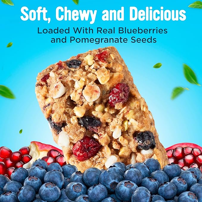 Cooper Street Blueberry Pomegranate Granola Bakes (12 bars) - Individually Wrapped Soft and Chewy Breakfast Granola Bars - Nut, Dairy & Soy Free - Great As Kids Snacks For School, Hiking Or Lunchbreak