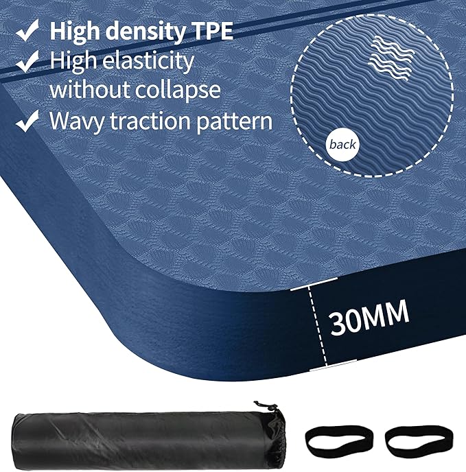 nuveti Large Exercise Mat - 15mm/20mm/30mm Thick Yoga Mat | Workout Mat for Fitness, Yoga, Pilates, Stretching & Floor Exercises for Women & Men with Free Carrying Bag