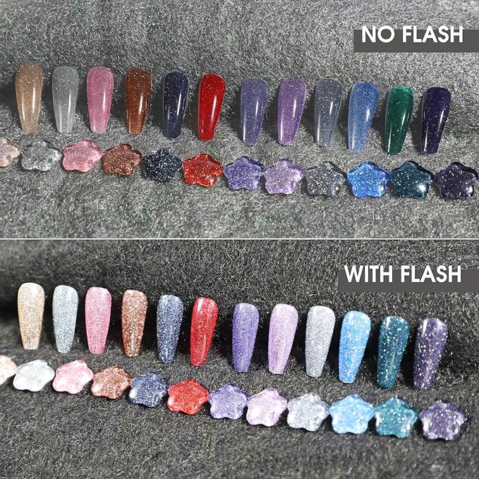 ROSALIND Reflective Glitter Gel Polish - 12 Colors Glitter Gel Nail Polish Set Sparkle Shiny Effect Soak Off UV Set Silver Sparkling Nail Art Collection Manicure Gift for Women