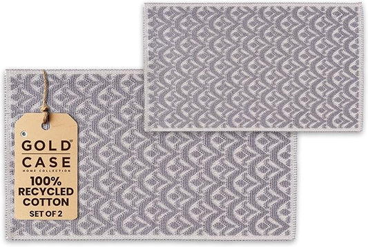 Bathroom Rugs 100% Cotton (Set of 2) – Absorbent Turkish Bath Mat Sets – Washable Rug for Floor & Tub – Non–Slip Bath Mats for Bathroom – Quick Dry Mat – 16x24 and 20x32 – Grey
