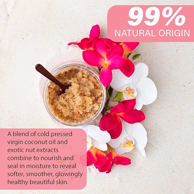 Pure Fiji Coconut Sugar Body Scrub - Body Exfoliator Scrub Natural Origin for Smooths and Softens Skin - Organic Exfoliating Sugar Scrub for Body, Orange Blossom, 15.5 Oz