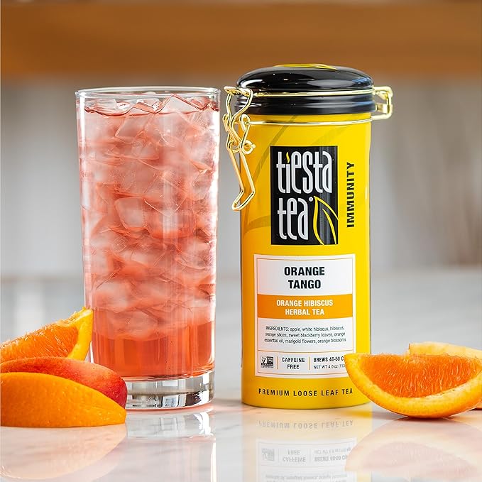Tiesta Tea - Orange Tango, Loose Leaf, Orange Hibiscus Herbal Tea, Premium Non-Caffeinated Fruit Blend, Makes Hot or Iced & Up to 50 Cups, 4oz Refillable Tin