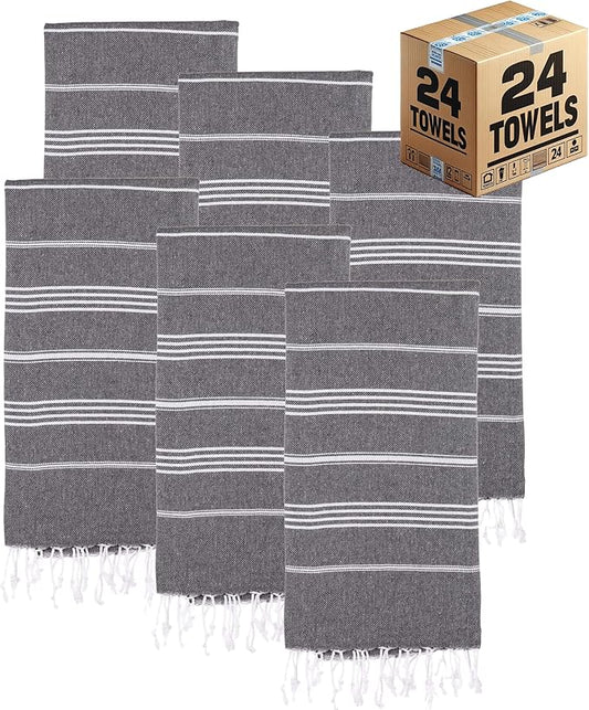 Turkish Beach Towels, Bulk Case of 24 | Oversized, Quick Dry, Sand Free | 100% Cotton, Large 38x71 Towels for Beach, Pool, Travel | Ultra-Soft, Compact, Absorbent | Black