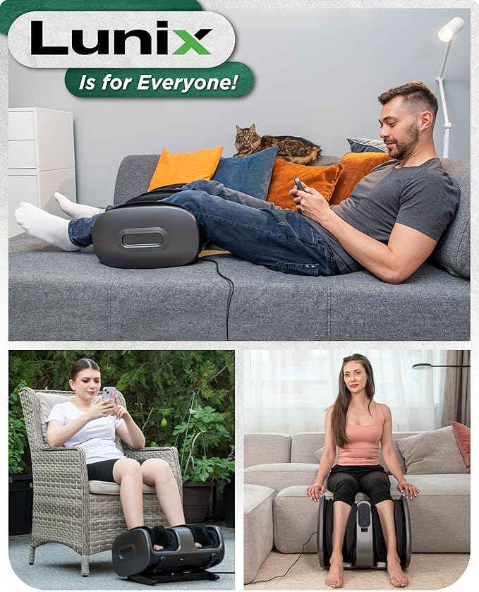 Lunix LX21 Feet Massager with Remote for Pain Relief, Circulation and Heat Therapy, Foot and Calf Shiatsu Massager for Plantar Fasciitis and Neuropathy, Ankle Device, Gray