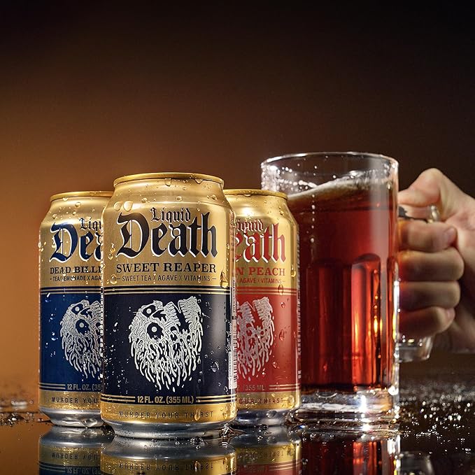 Liquid Death, Rest in Peach Iced Tea, 12-Pack (12 oz Cans), Peach Flavored Black Tea, Low Calorie, No Artificial Sweeteners, B12 & B6 Vitamins