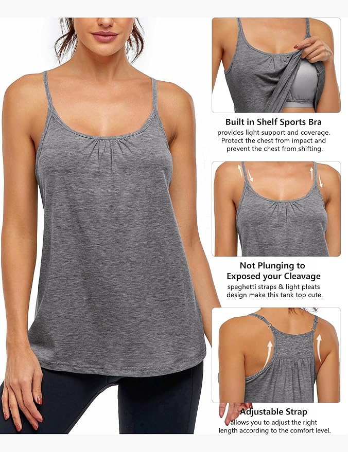 Hibelle Women's Workout Yoga Racerback Tank Tops with Built in Shelf Bra