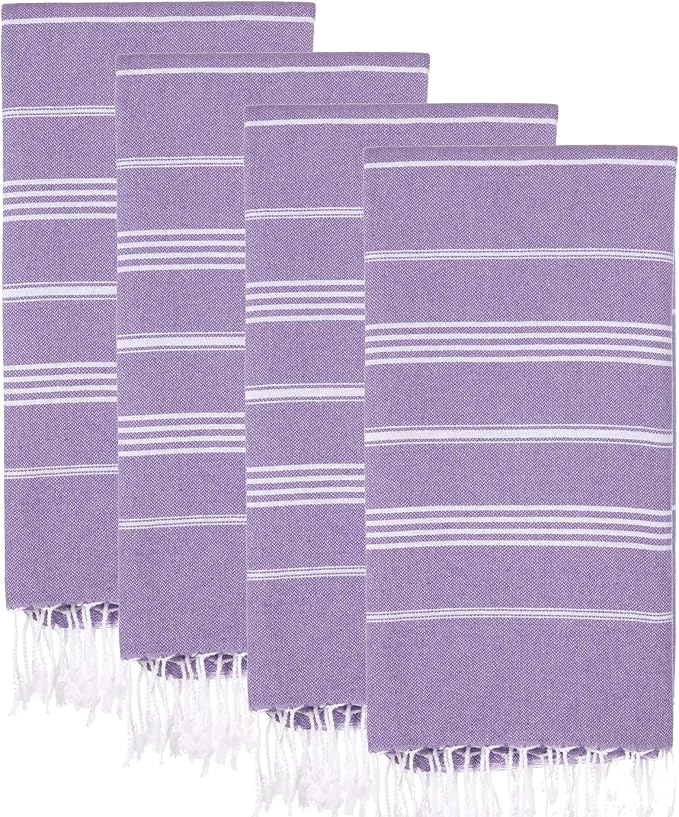 Turkish Beach Towels, Pack of 4 | Oversized, Quick Dry, Sand Free | 100% Cotton, Large 38x71 Towels for Beach, Pool, Travel | Ultra-Soft, Compact, and Absorbent | Purple