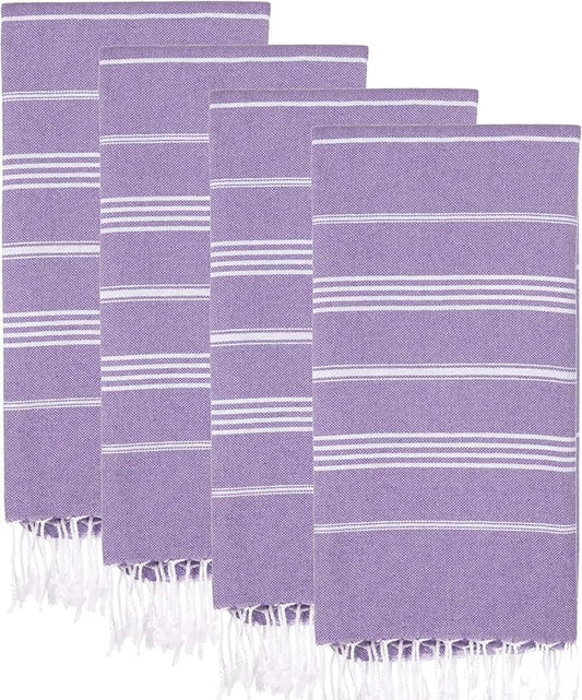 Turkish Beach Towels, Pack of 4 | Oversized, Quick Dry, Sand Free | 100% Cotton, Large 38x71 Towels for Beach, Pool, Travel | Ultra-Soft, Compact, and Absorbent | Purple