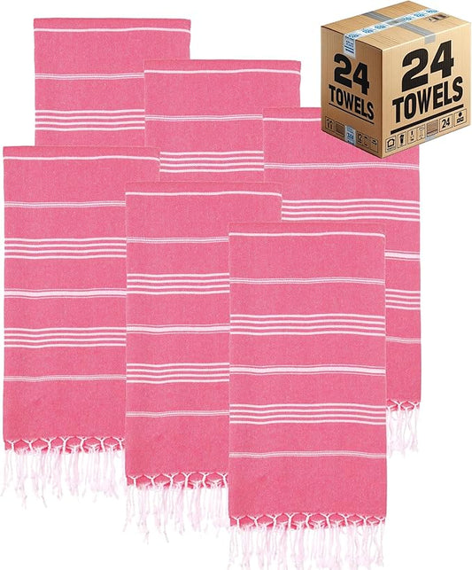 Turkish Beach Towels, Bulk Case of 24 | Oversized, Quick Dry, Sand Free | 100% Cotton, Large 38x71 Towels for Beach, Pool, Travel | Ultra-Soft, Compact, Absorbent | Fuchsia