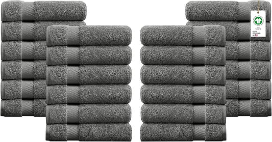 Delara 100% Organic Cotton Towels 650 GSM Plush Feather Touch Quick Dry Hand Towel, Pack of 24 GOTS Certified, Oeko-Tex Green Certified, Organic Cotton Hand Towel, 20"X30"