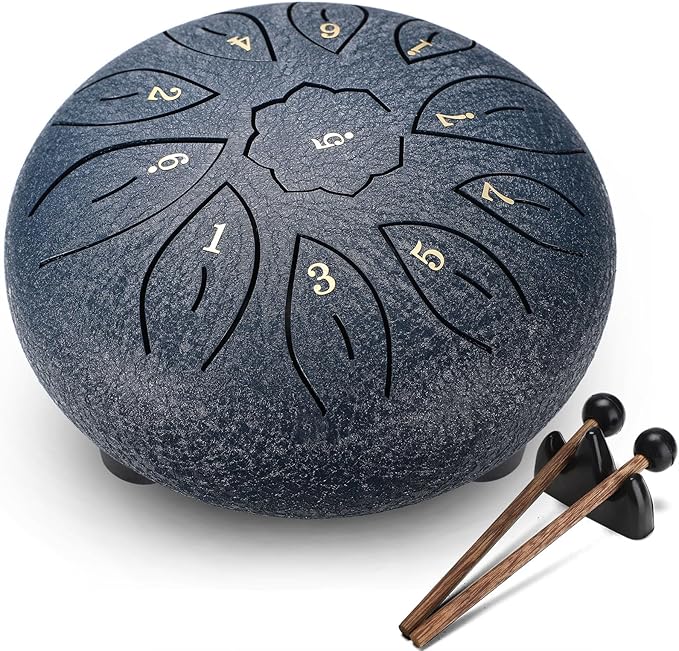 Facmogu Rain Drum for Outside Garden, 6 Inch 11 Notes Rain Drum for Garden Instrument, Chakra Drum for Rain Outdoor, Musical Steel Tongue for Meditation Musical Education Yoga Zen Gifts - Green