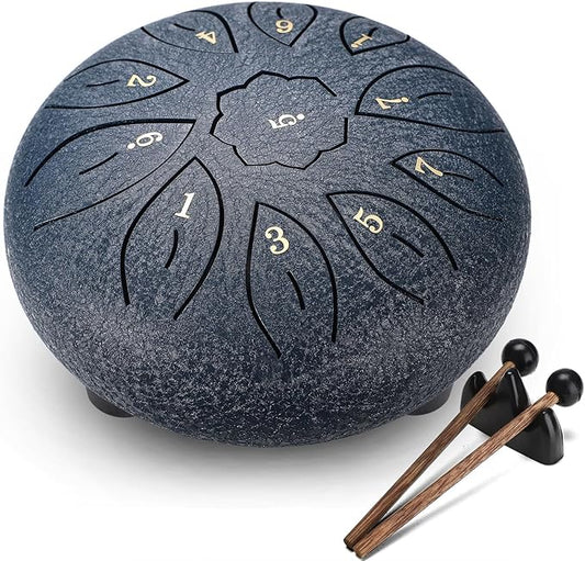 Facmogu Rain Drum for Outside Garden, 6 Inch 11 Notes Rain Drum for Garden Instrument, Chakra Drum for Rain Outdoor, Musical Steel Tongue for Meditation Musical Education Yoga Zen Gifts - Green
