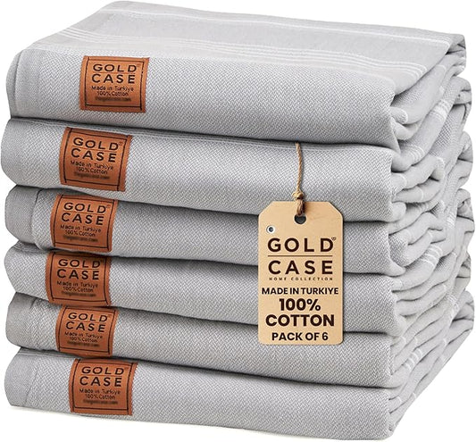 Gold CASE LYCIA Turkish Beach Towel Set of 6 – 100% Cotton Turkish Beach Towels Bulk 70 x 38'' – LYCIA Oversized, Quick Dry & Sand Free Beach Towel – Lightweight Towels Set in Grey