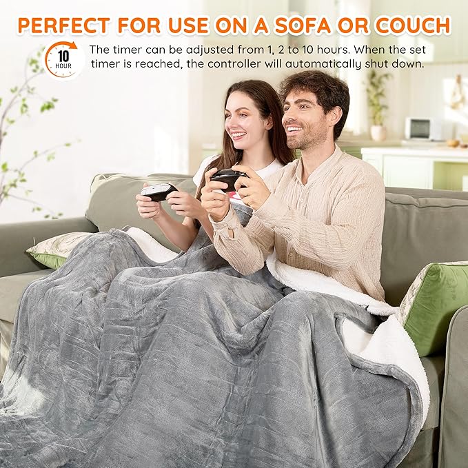 Mia&Coco Heated Blanket Full Size -72"x84" Flannel Electric Blanket,10 Heat Levels, 10-Hour Auto-Off,Fast Heating,Overheat Protection,Machine Washable, Soft Heating Blanket for Home and Office (Gray)