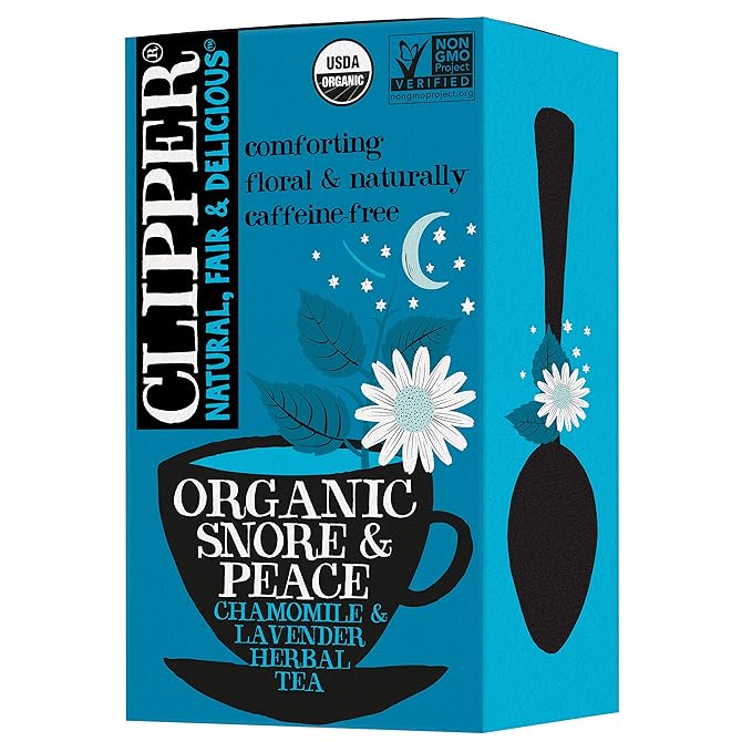 Clipper Tea Snore and Peace Chamomile & Lavender Herbal Tea – Caffeine Free, USDA Organic, Great Hot or Iced – Comfortingly Floral, Natural, Fair & Delicious – 20 Tea Bags