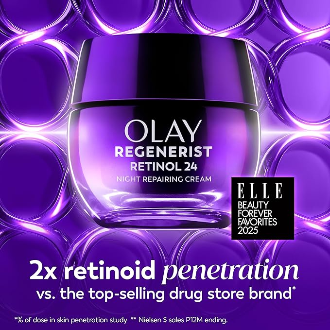 Olay Retinol Night Cream for Women, Anti-Aging Face Moisturizer, Fragrance-Free, Gift for Women, Non Greasy - Anti-Wrinkle, Hydrating Skin Care - Triple Collagen Cream, Peptide, Niacinamide, 1.7oz