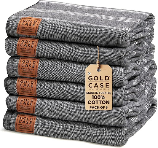 Gold CASE LYCIA Turkish Beach Towel Set of 6 – 100% Cotton Turkish Beach Towels Bulk 70 x 38'' – LYCIA Oversized, Quick Dry & Sand Free Beach Towel – Lightweight Towels Set in Black
