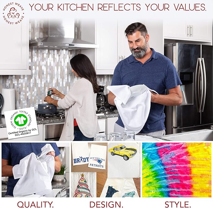 GOTS Certified 100% Organic Flour Sack Cotton Kitchen Hand and Dish Towel Sets - Extra Large 27x27 inches, Fully Hemmed, 12-Pack, White