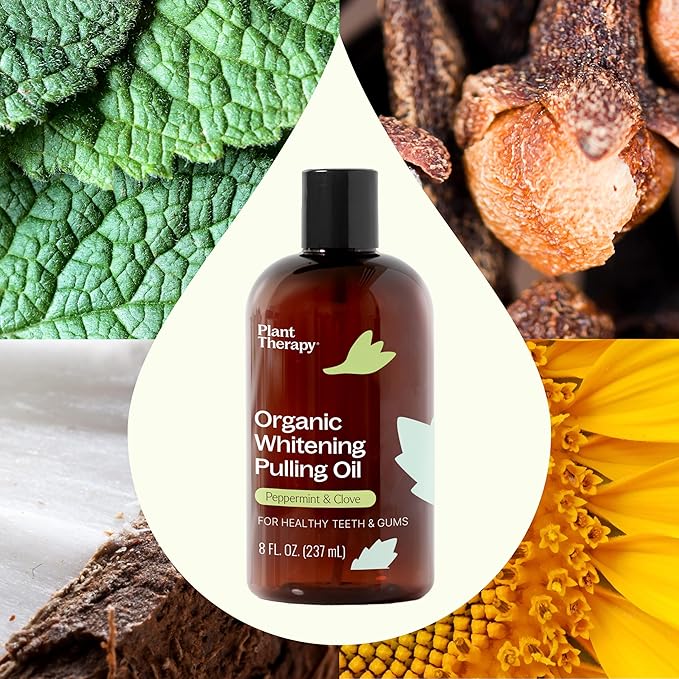 Plant Therapy Organic Whitening Pulling Oil 8 oz Peppermint & Clove, Naturally Whitens Teeth, Freshens Breath & Supports Gum Health, Helps Calm Oral Irritation and Discomfort, Natural Essential Oils