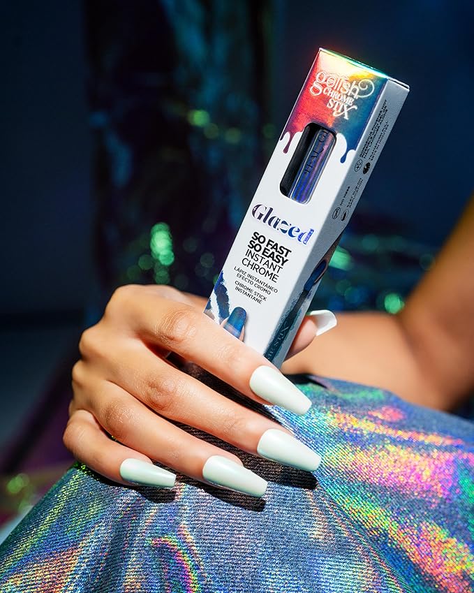 Gelish Chrome Stix, Chrome Nail Powder, Nail Art for Stunning Metallic Finish, Long-Lasting, Easy Application, Perfect for Professional and At-Home Use (Teal Glazed, 0.5g)