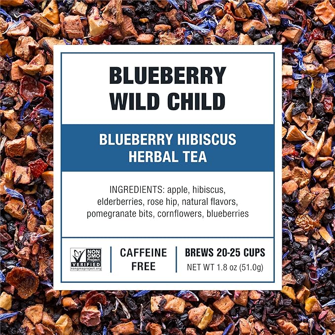 Tiesta Tea Blueberry Wild Child, Loose Leaf, Blueberry Hibiscus Herbal Tea, Premium Non-Caffeinated Fruit Blend, Make Hot or Iced & Brews Up to 25 Cups, 1.8 Ounce Resealable Pouch