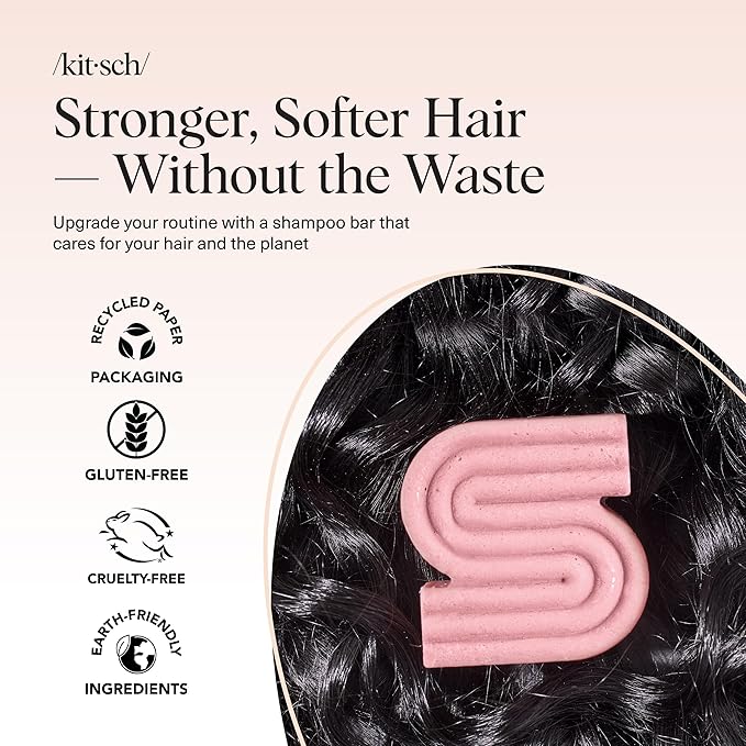 Kitsch Castor Oil Shampoo Bar Soap - Hydrating & Moisturizing Hair Care - Organic Castor Oil Solid Shampoo for Hair Growth & Scalp Nourishment - Silicone & Paraben-Free, Vegan, Made in USA - 3.2oz