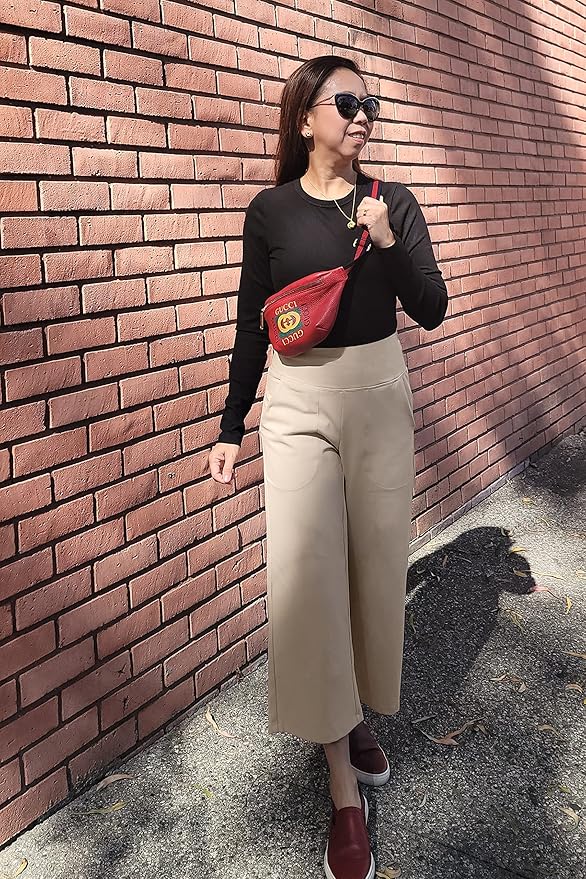 Promover Capri Pants for Women Wide Leg Yoga Cropped Pants with Pockets Loose Casual Summer Pants