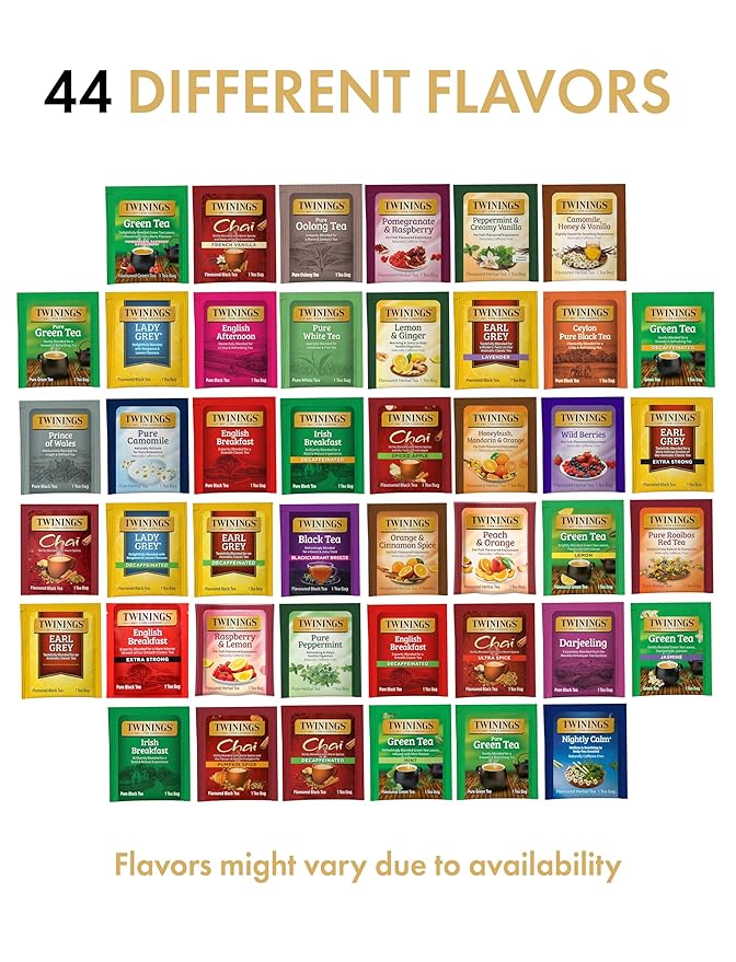 Twinings Tea Bag Sampler Assortment, Variety Pack (44 Count), 44 Unique Flavors for Tea Lovers: Women, Men, Couples, Family, Friends, Coworkers