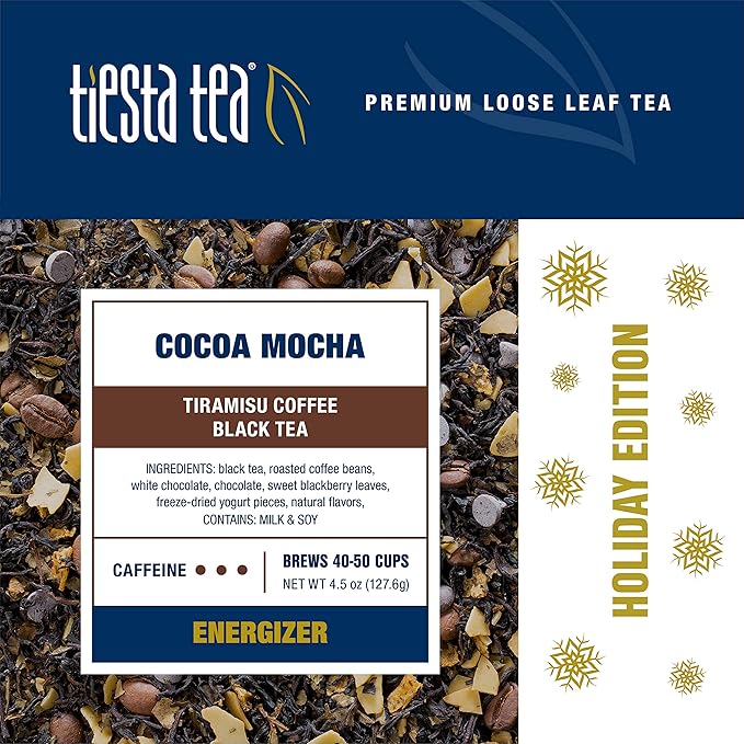 Tiesta Tea - Cocoa Mocha, Loose Leaf, Tiramisu Coffee Black Tea, Premium Blend, High Caffeinated Holiday, Make Hot or Iced, Brews Up to 50 Cups, 4.5 Ounce Refillable Tin
