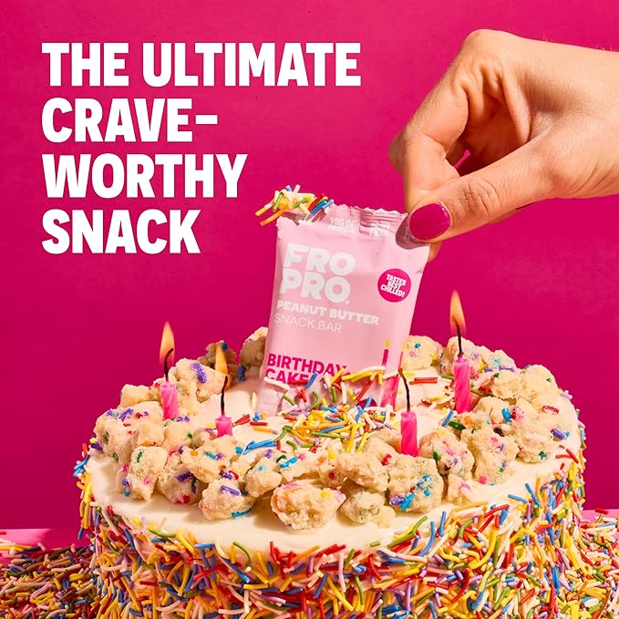 FROPRO Plant Protein Snack Bars - Plant Based Protein Bars, All-Natural, Gluten, Dairy, & Soy Free, High Protein Bars with Low Calories | Birthday Cake, 6 Pack