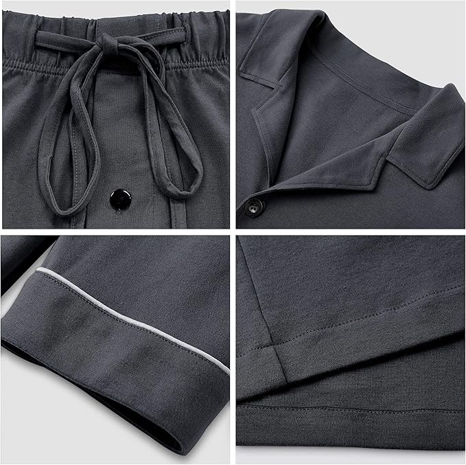 COLORFULLEAF Men's 100% Cotton Short Sleeve Pajama Sets Button Down Notched Collar Sleepwear Soft Lounge Pjs with Pockets