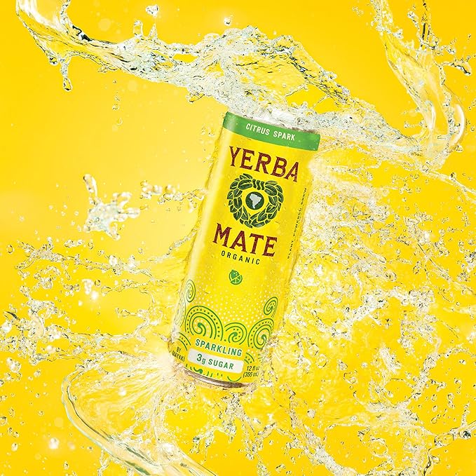 Yerba Madre Organic Sparkling Yerba Mate, Citrus Spark, Low Sugar, 80mg Natural Plant Based Caffeine, Smooth Energy & Focus, Carbonated, 12 Oz (Pack of 12) (Packaging May Vary)